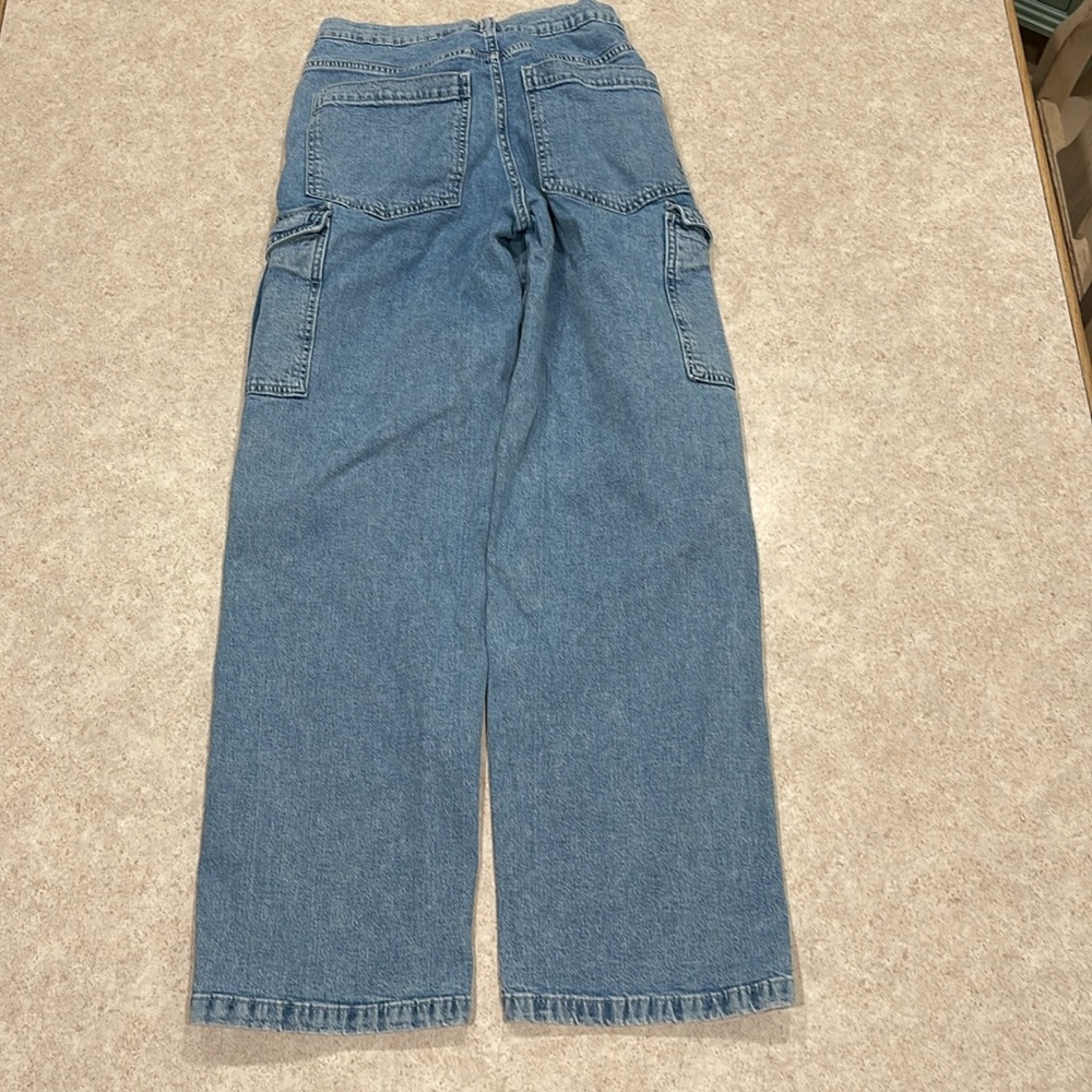 WOMENS GAP MID-RISE 90’s LOOSE FIT CARGO LIGHT BLUE FADED WASH JEANS SIZE 25 - Picture 6 of 13